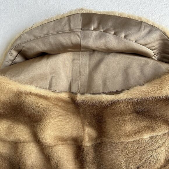 VINTAGE Mink Stole Scarf Fur Cape Shawl Fur Opera Ball Carmel Beige - Picture 9 of 9
